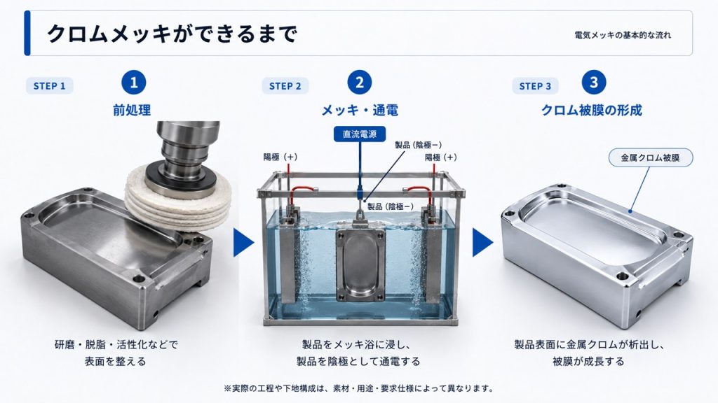 クロムメッキの工程を示した図解